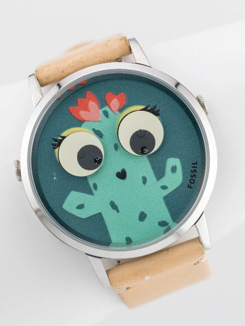 FOSSIL ES4214 Cactus Novelty Leather Quartz Analog Women's Watch New Battery
